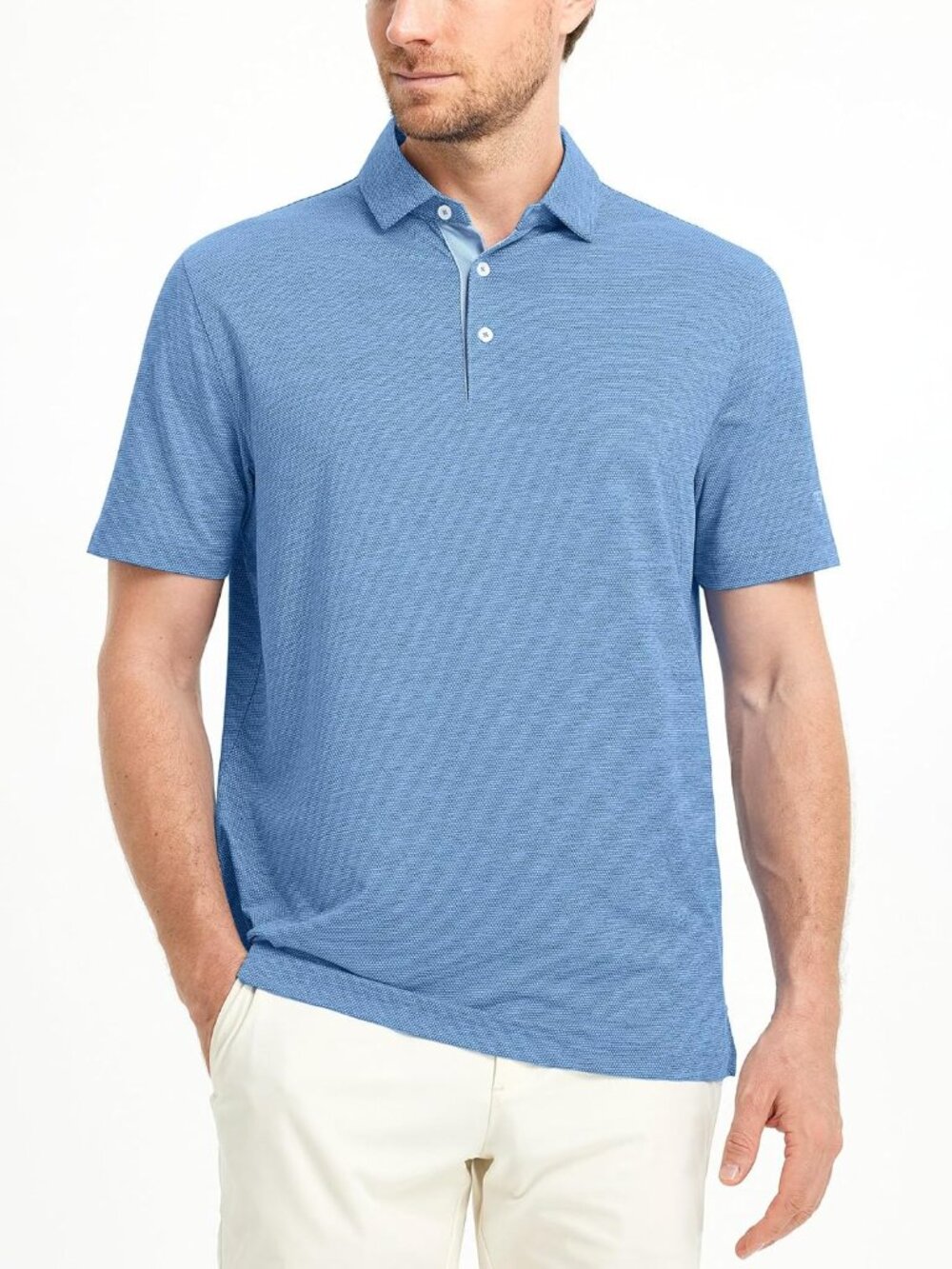 Mens Classic Blue Heather Short Sleeve Performance Moisture Wicking Active Tee - Picture 2 of 6